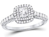 7/8 Carat (ctw G-H, I1) Princess Cut Diamond Engagement Ring in 14K White Gold